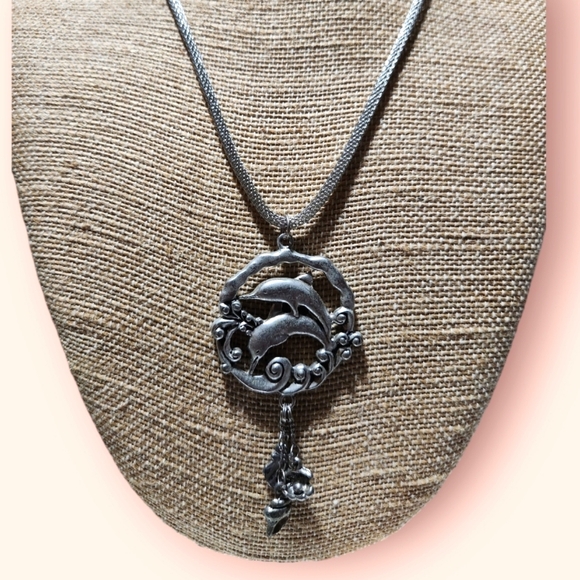Jewelry - Dolphins and Shells Pewter Necklace 18" w/3" extender